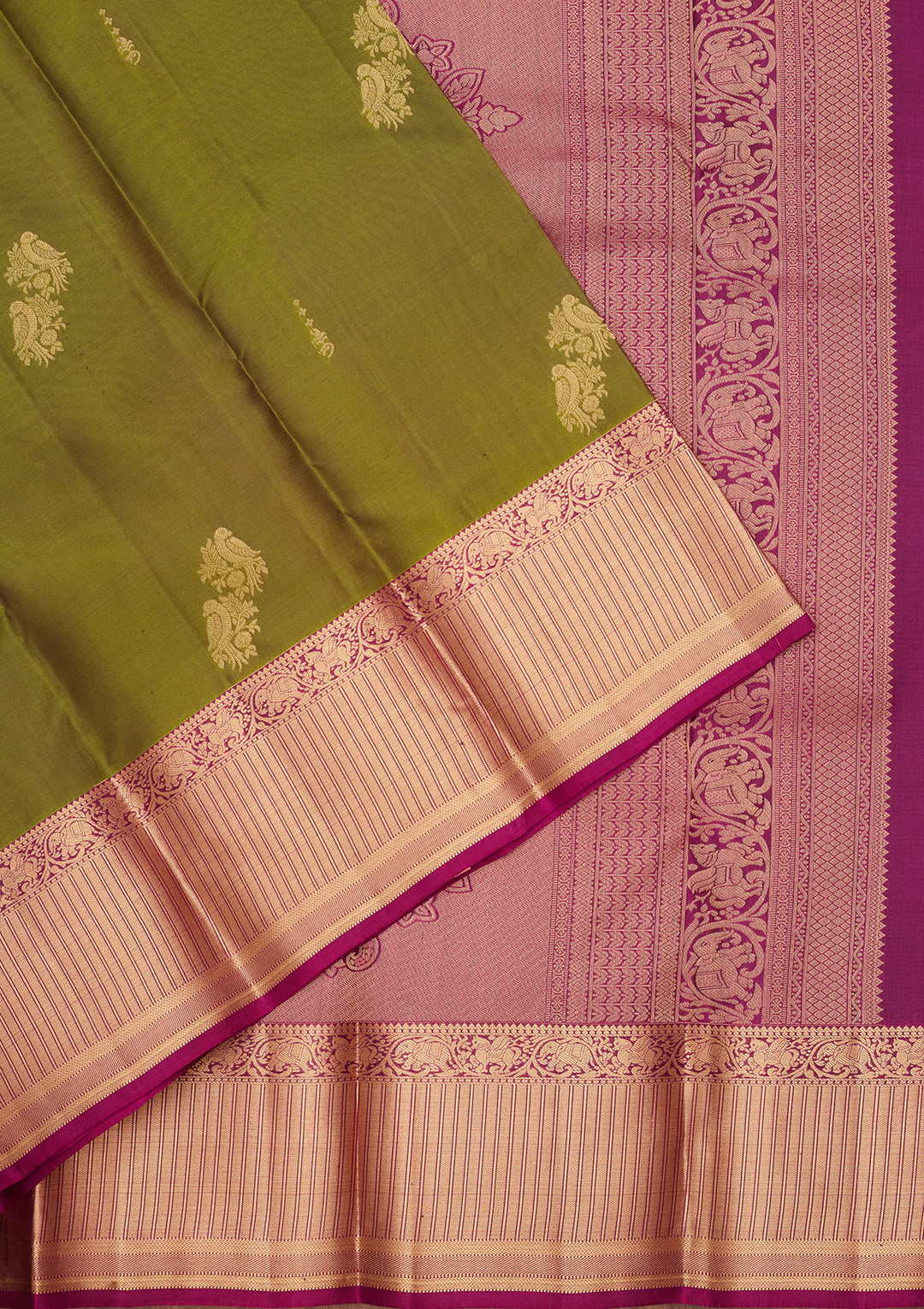 Parrot Green Silk Buti Saree With Matching Blouse Piece