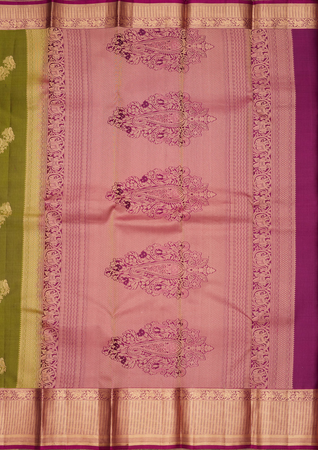 Parrot Green Silk Buti Saree With Matching Blouse Piece
