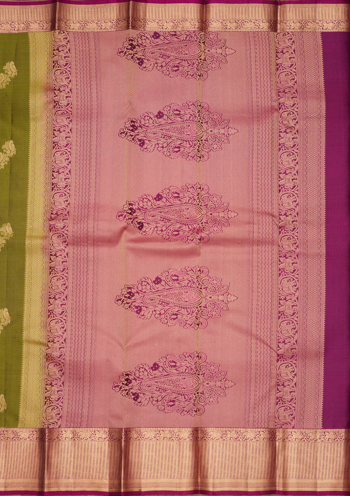 Parrot Green Silk Buti Saree With Matching Blouse Piece