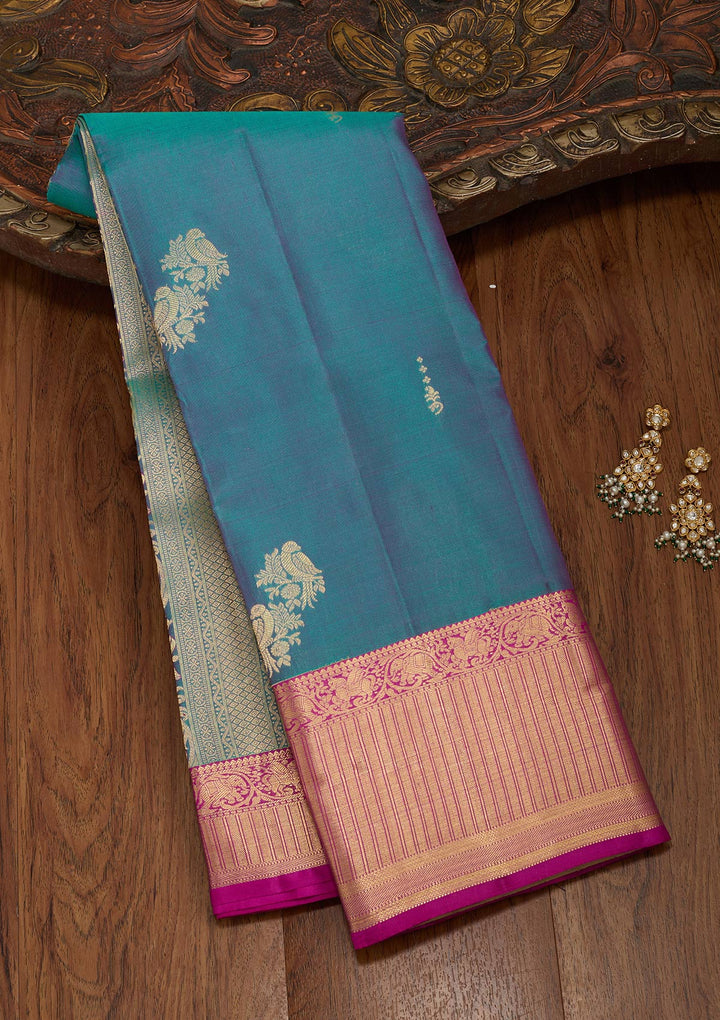 Rama Green Silk Buti Saree With Matching Blouse Piece