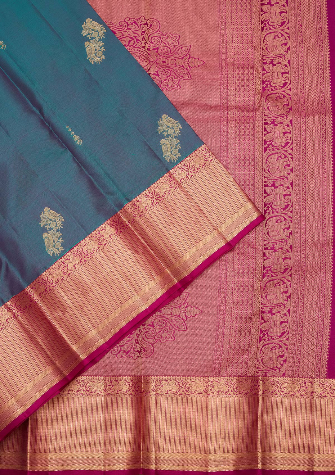Rama Green Silk Buti Saree With Matching Blouse Piece