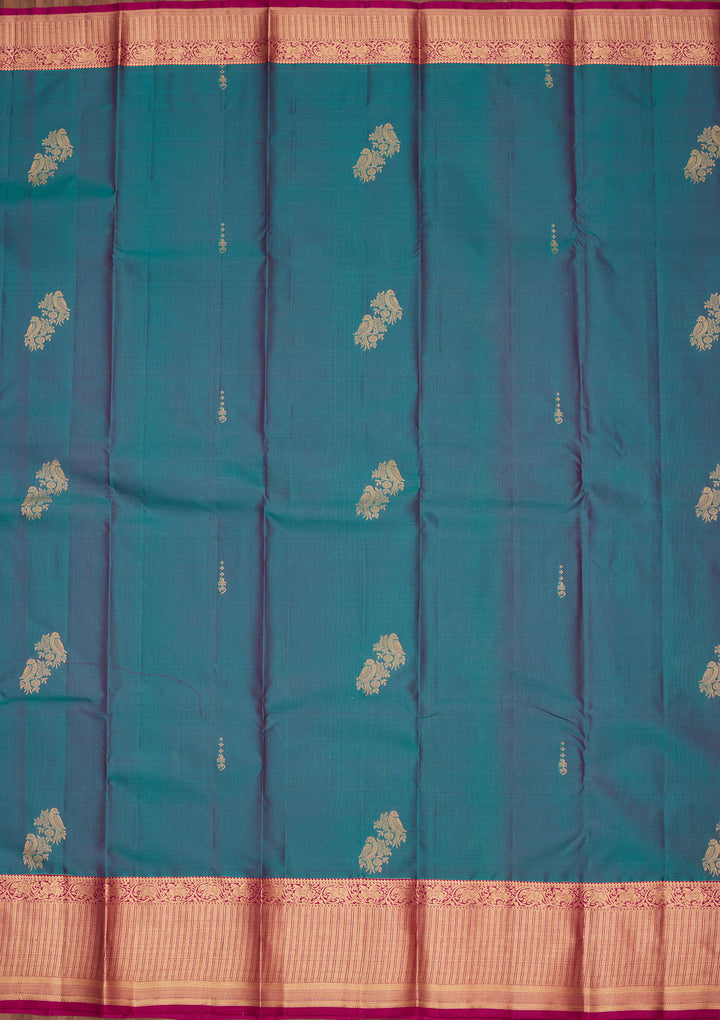Rama Green Silk Buti Saree With Matching Blouse Piece