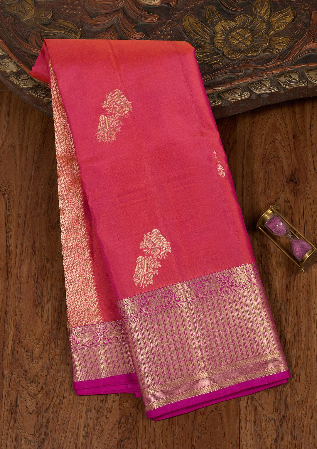 Rust Silk Buti Saree With Matching Blouse Piece