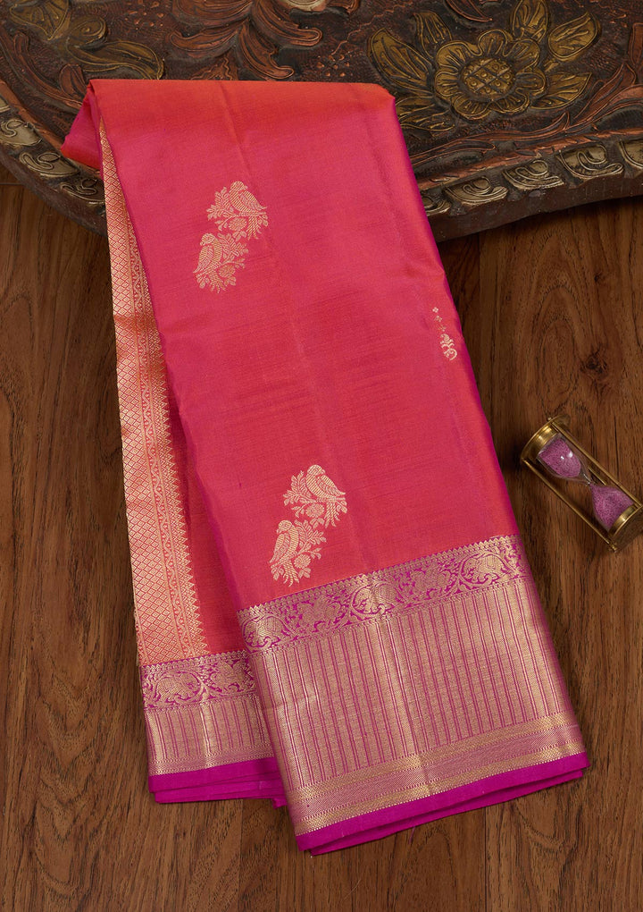 Rust Silk Buti Saree With Matching Blouse Piece