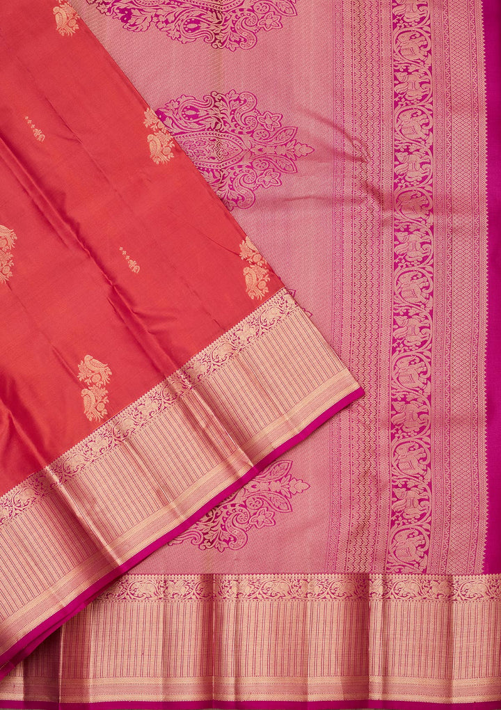 Rust Silk Buti Saree With Matching Blouse Piece