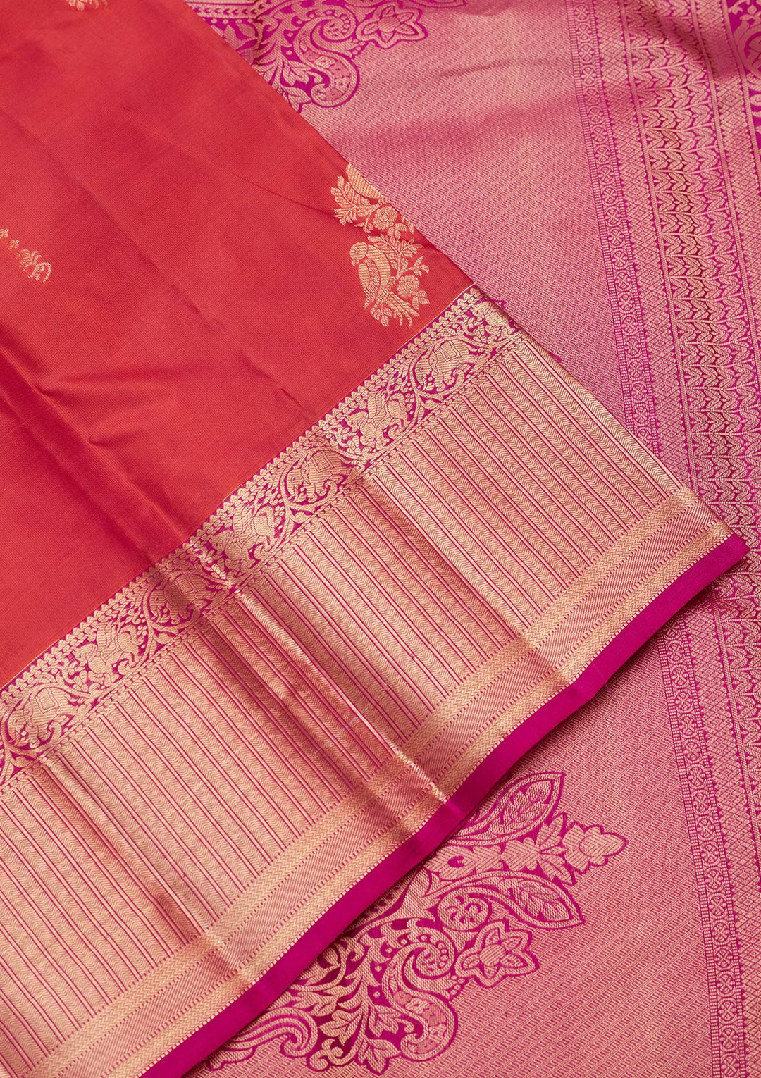 Rust Silk Buti Saree With Matching Blouse Piece