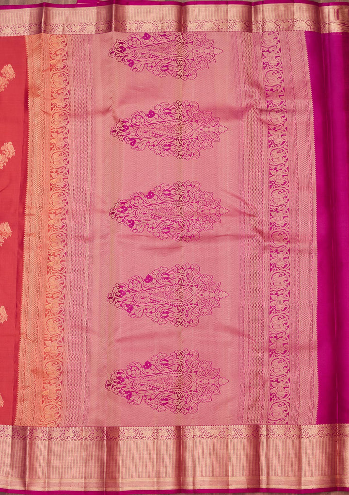Rust Silk Buti Saree With Matching Blouse Piece