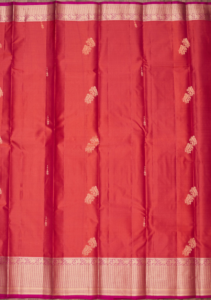 Rust Silk Buti Saree With Matching Blouse Piece