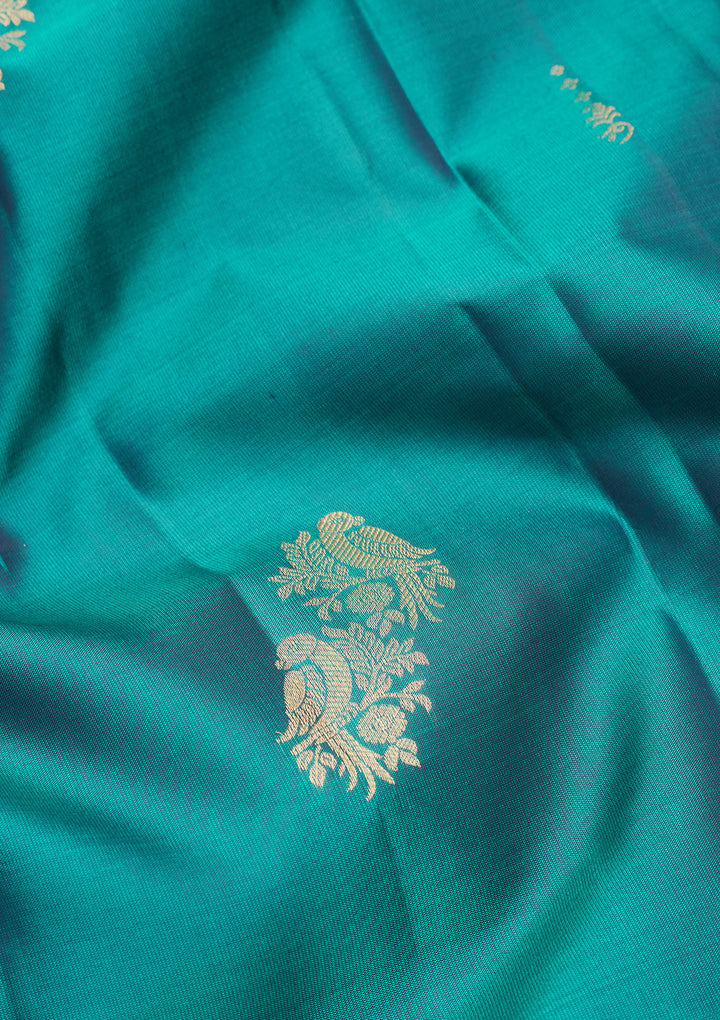 Sea Green Silk Buti Gold Zariwork Saree With Matching Blouse Piece