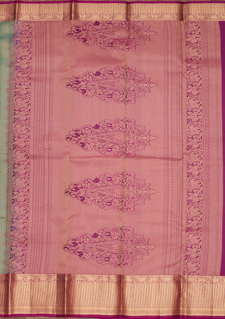 Sea Green Silk Buti Gold Zariwork Saree With Matching Blouse Piece