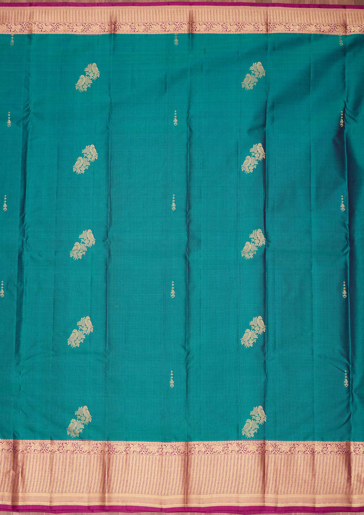 Sea Green Silk Buti Gold Zariwork Saree With Matching Blouse Piece