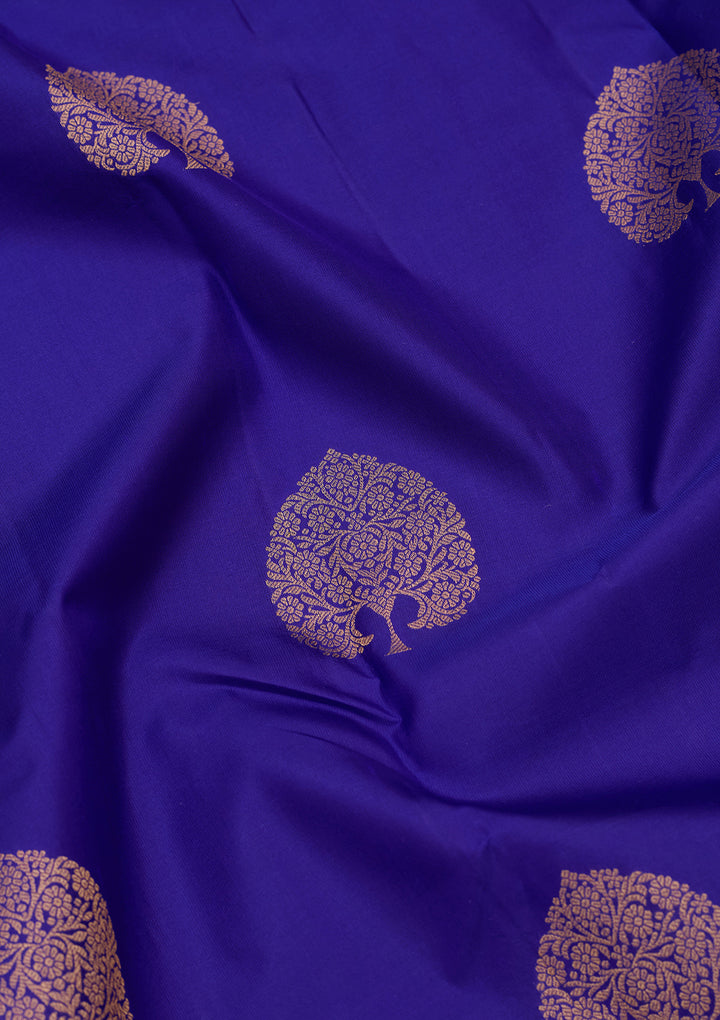 Royal Blue Silk Buti Saree With Matching Blouse Piece