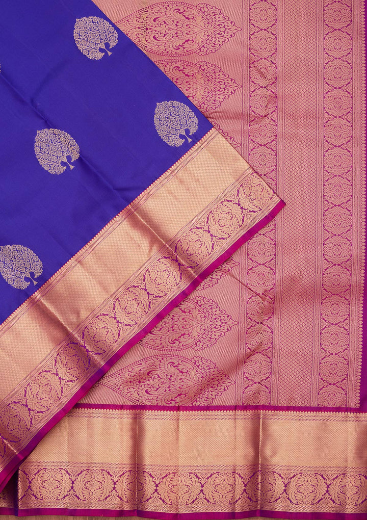 Royal Blue Silk Buti Saree With Matching Blouse Piece