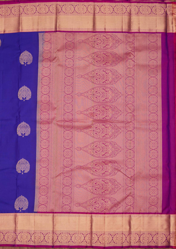 Royal Blue Silk Buti Saree With Matching Blouse Piece