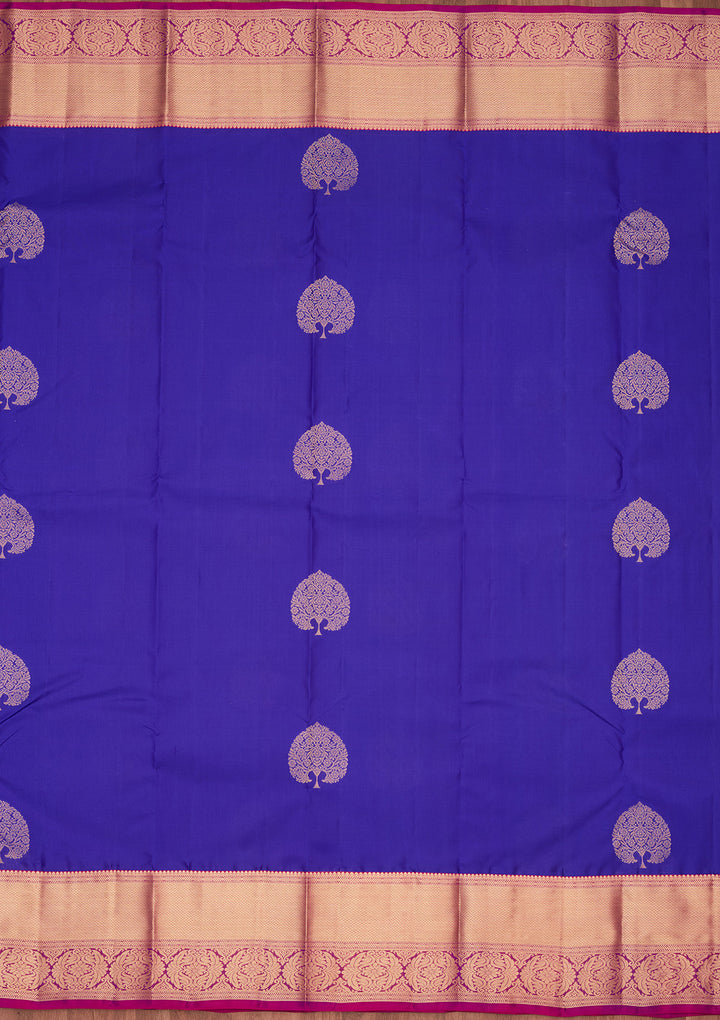 Royal Blue Silk Buti Saree With Matching Blouse Piece