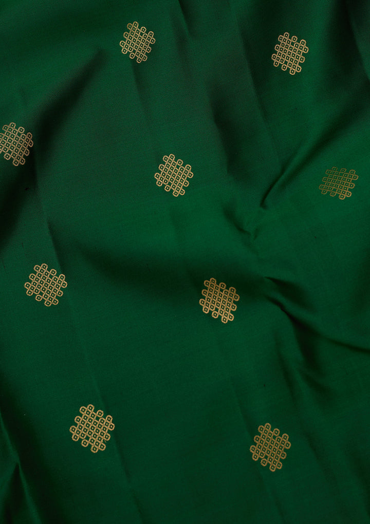 Bottle Green Silk Buti Saree With Matching Blouse Piece