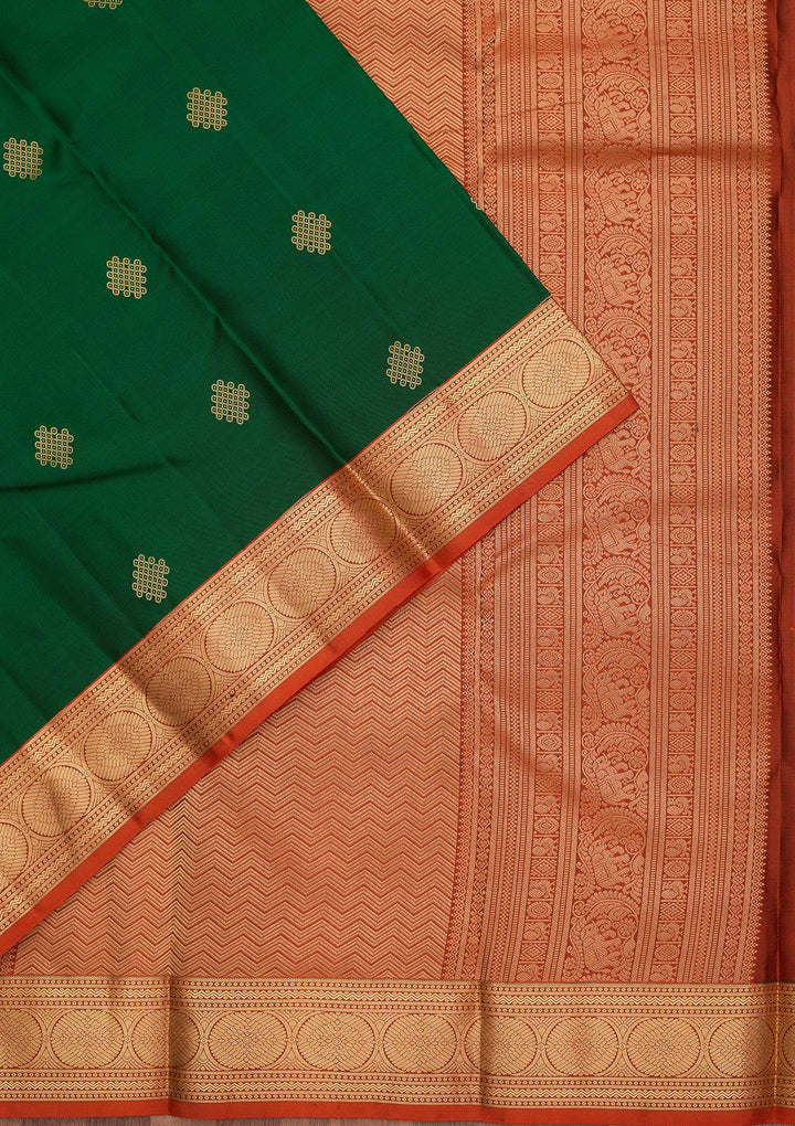 Bottle Green Silk Buti Saree With Matching Blouse Piece
