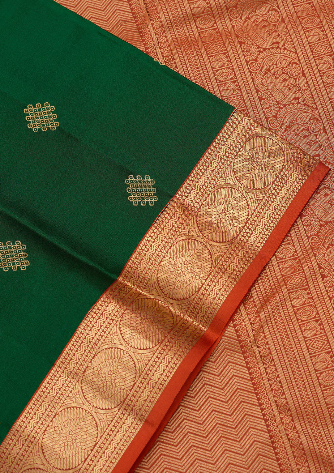 Bottle Green Silk Buti Saree With Matching Blouse Piece