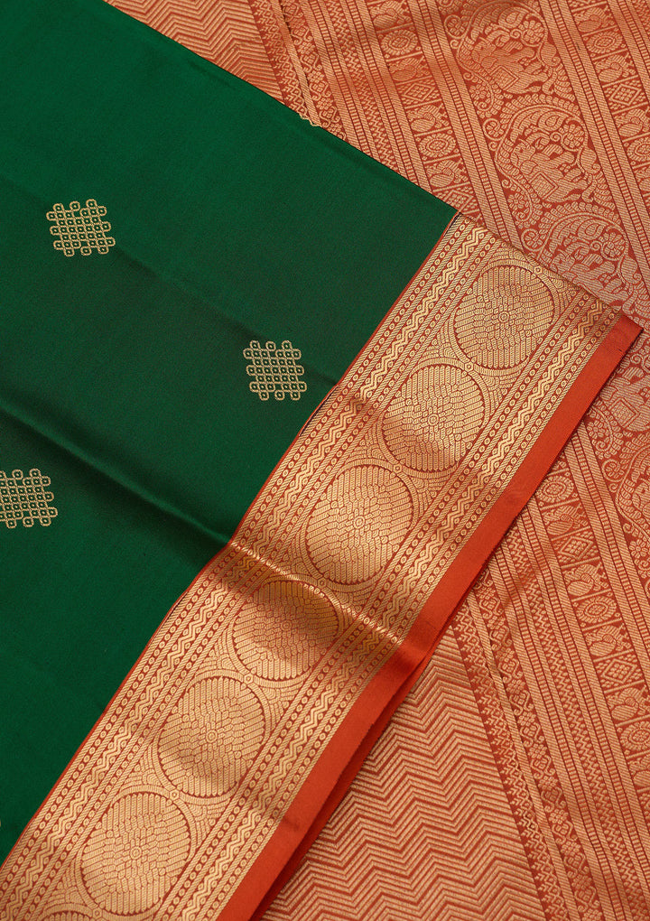 Bottle Green Silk Buti Saree With Matching Blouse Piece