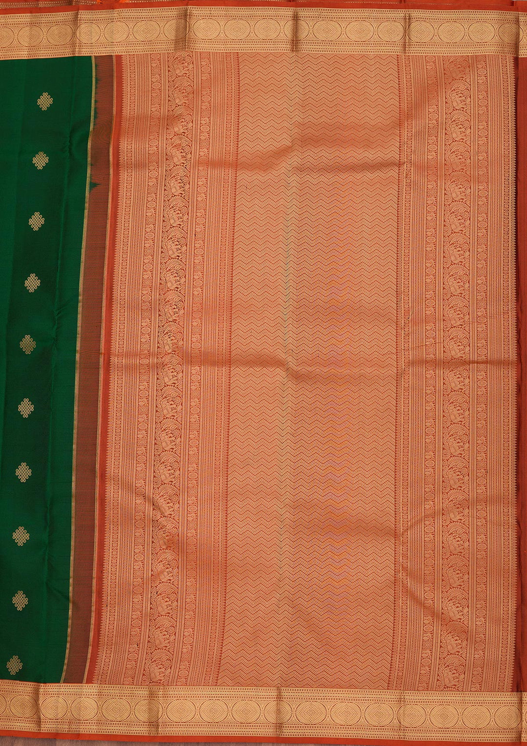 Bottle Green Silk Buti Saree With Matching Blouse Piece