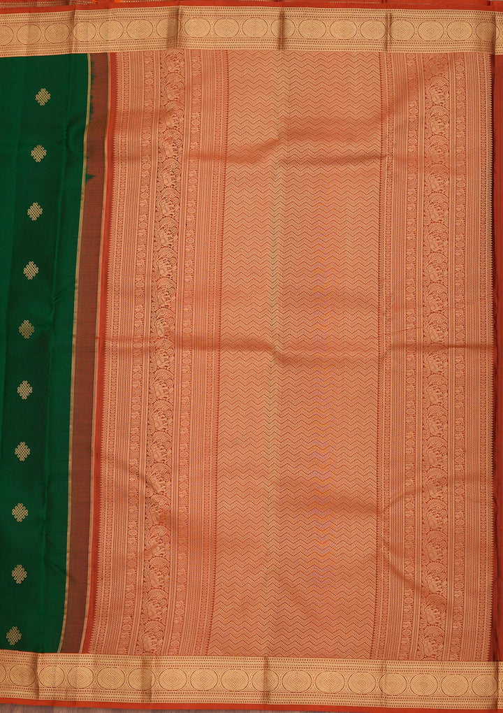 Bottle Green Silk Buti Saree With Matching Blouse Piece