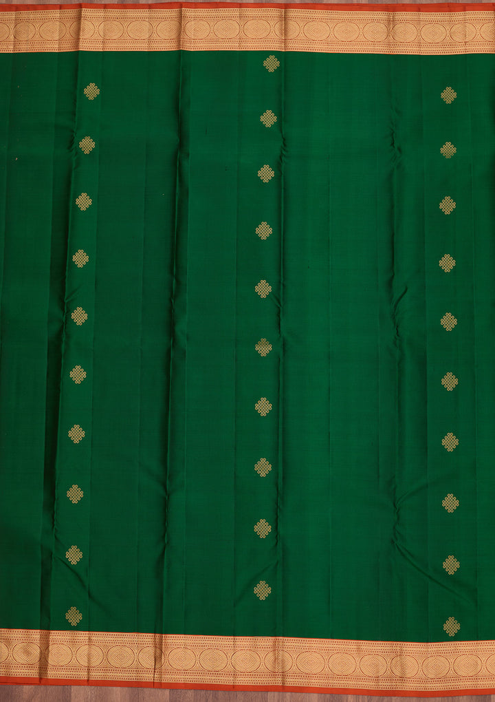 Bottle Green Silk Buti Saree With Matching Blouse Piece