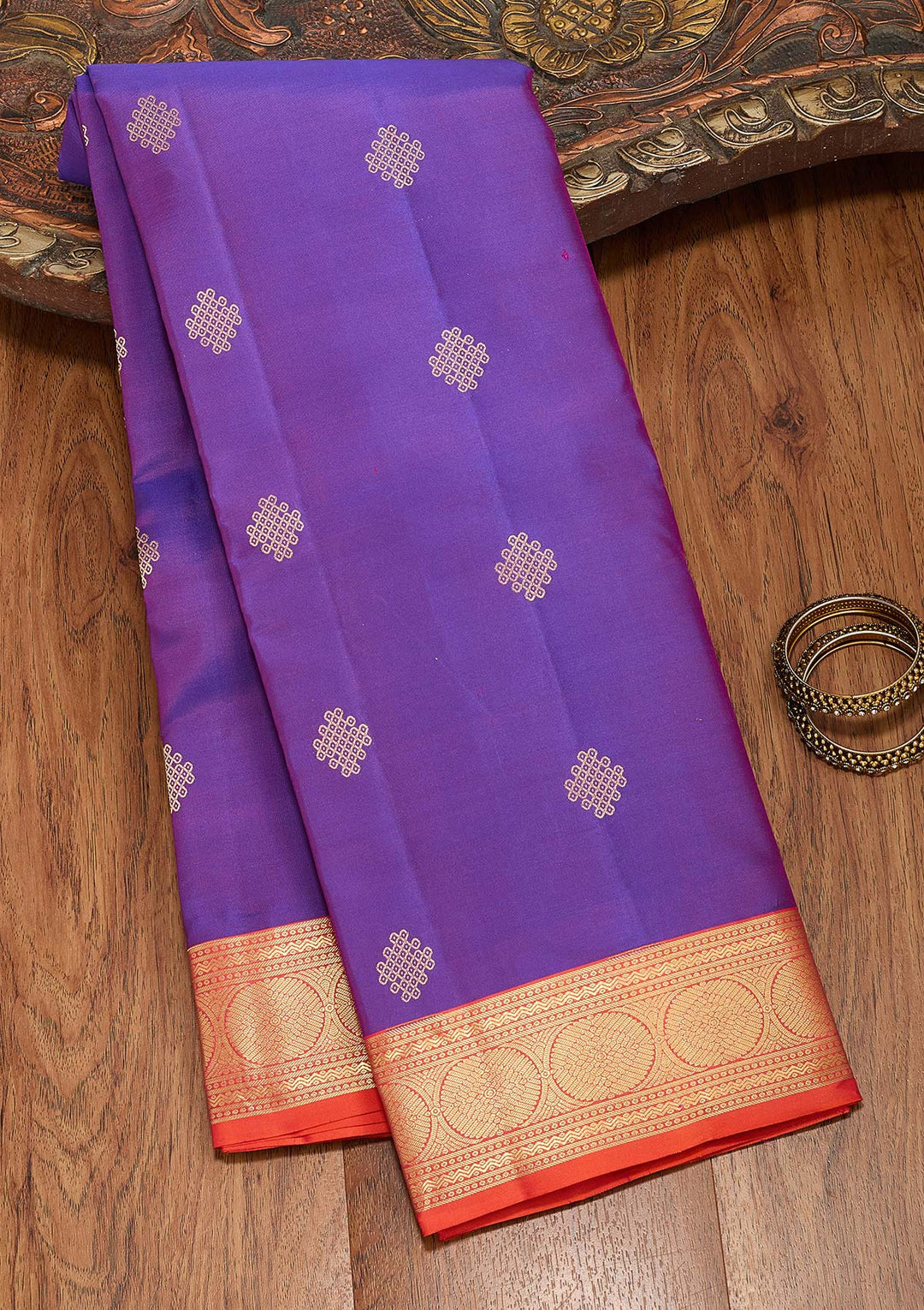 Purple Silk Buti Saree With Matching Blouse Piece