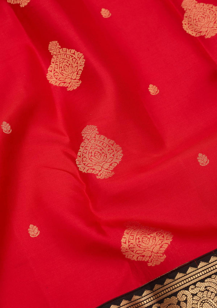 Red Silk Buti Saree With Matching Blouse Piece