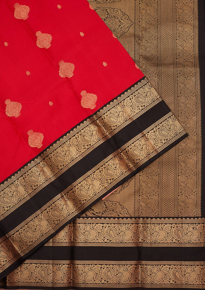 Red Silk Buti Saree With Matching Blouse Piece