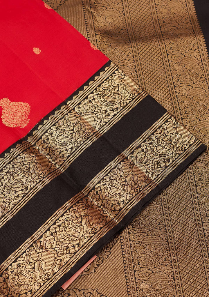 Red Silk Buti Saree With Matching Blouse Piece