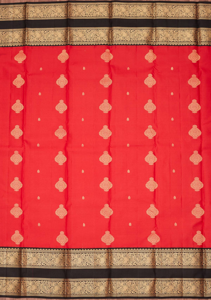 Red Silk Buti Saree With Matching Blouse Piece