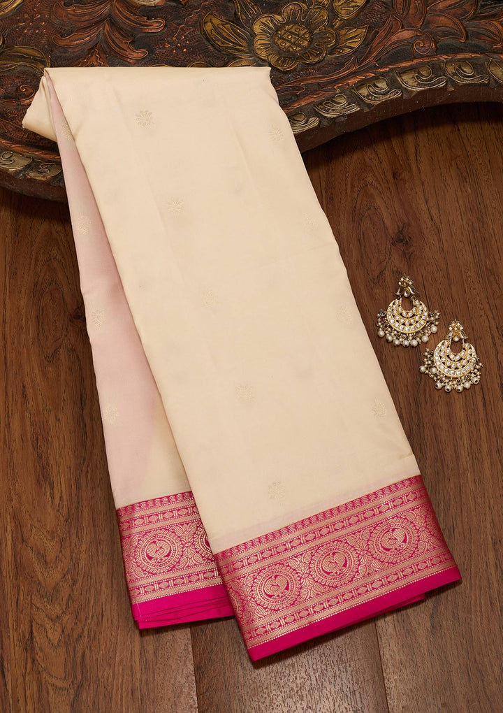 Off White Silk Buti Saree With Matching Blouse Piece