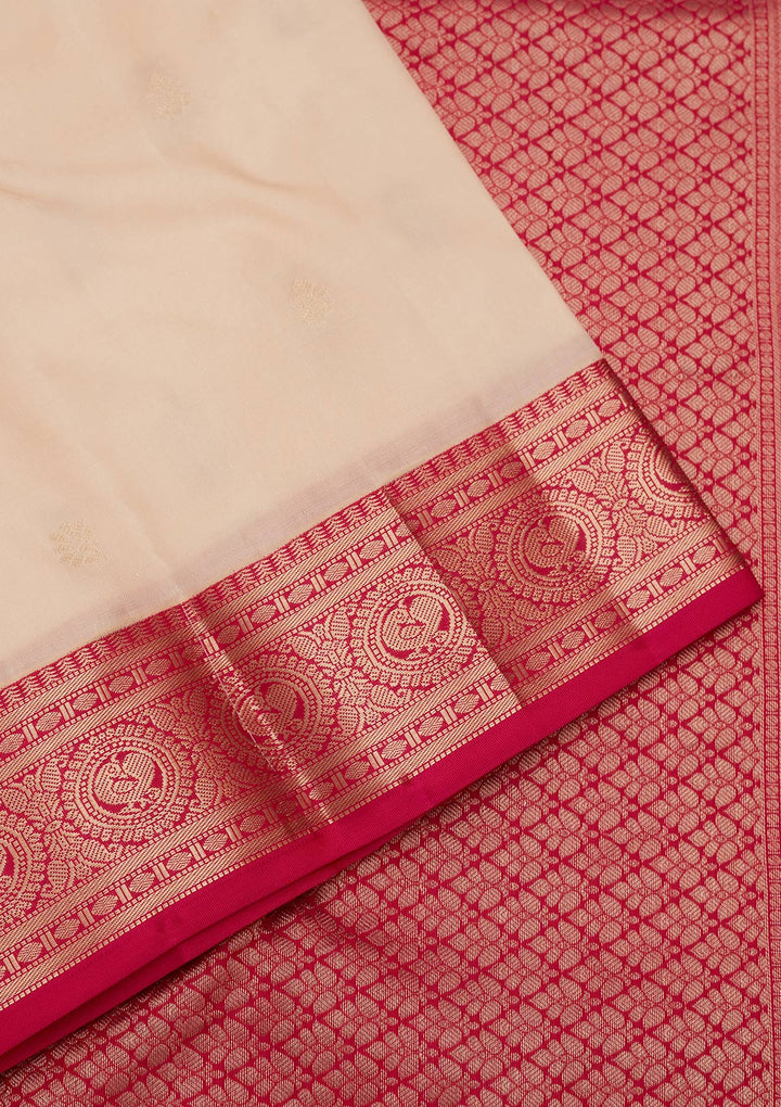 Off White Silk Buti Saree With Matching Blouse Piece