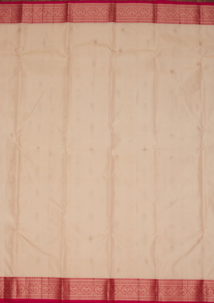 Off White Silk Buti Saree With Matching Blouse Piece