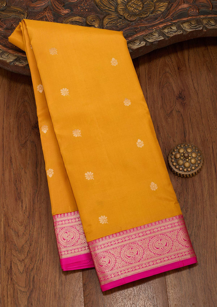 Mustard Yellow Silk Buti Saree With Matching Blouse Piece