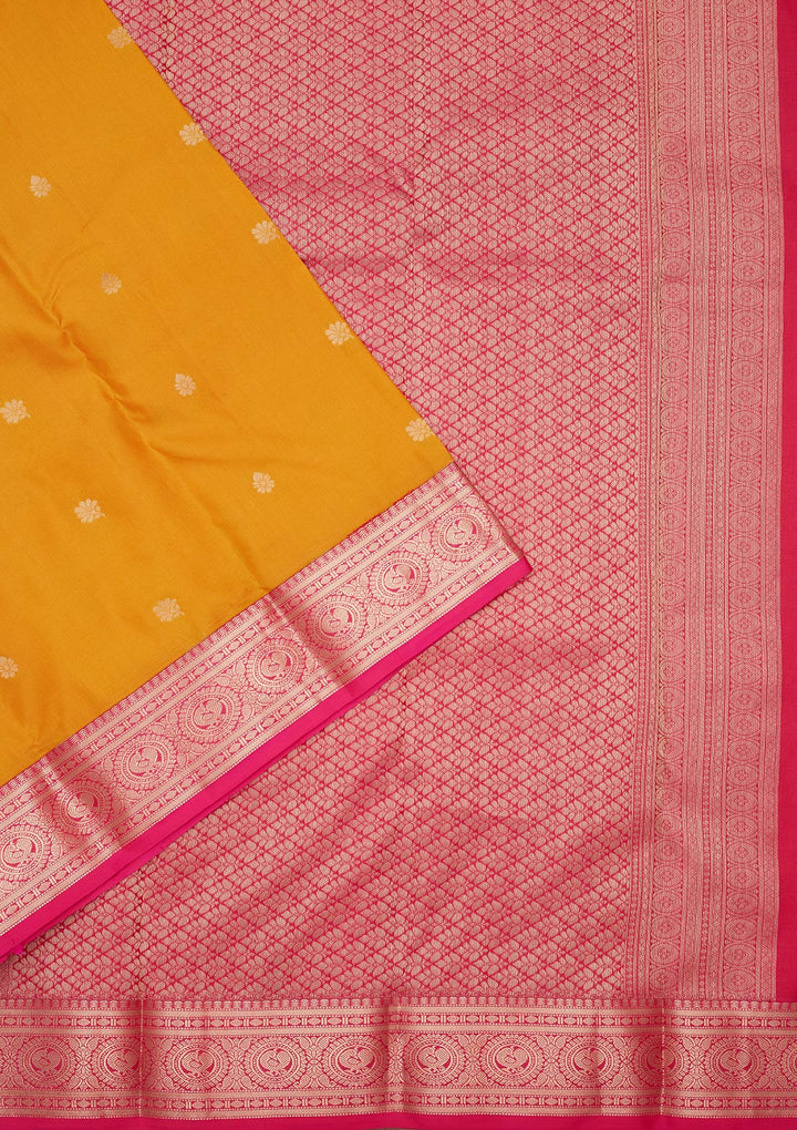 Mustard Yellow Silk Buti Saree With Matching Blouse Piece