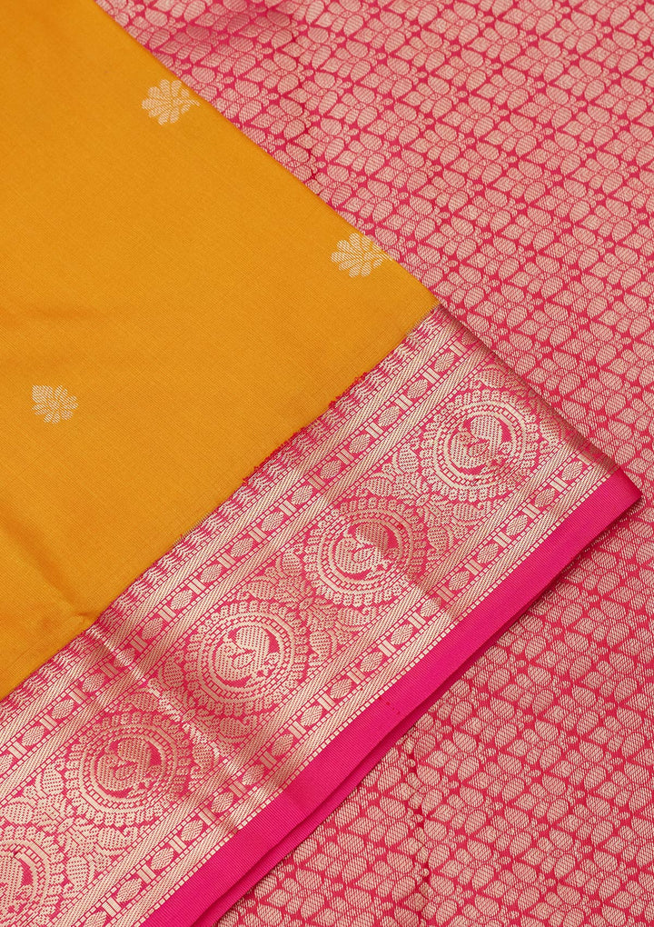 Mustard Yellow Silk Buti Saree With Matching Blouse Piece