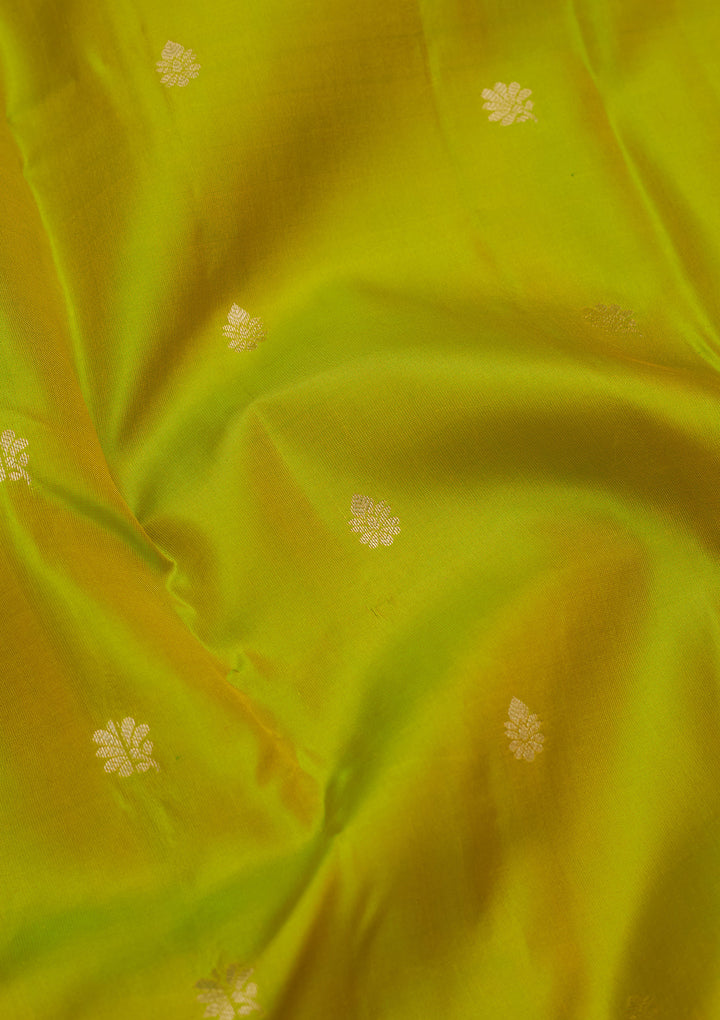 Parrot Green Silk Buti Saree With Matching Blouse Piece