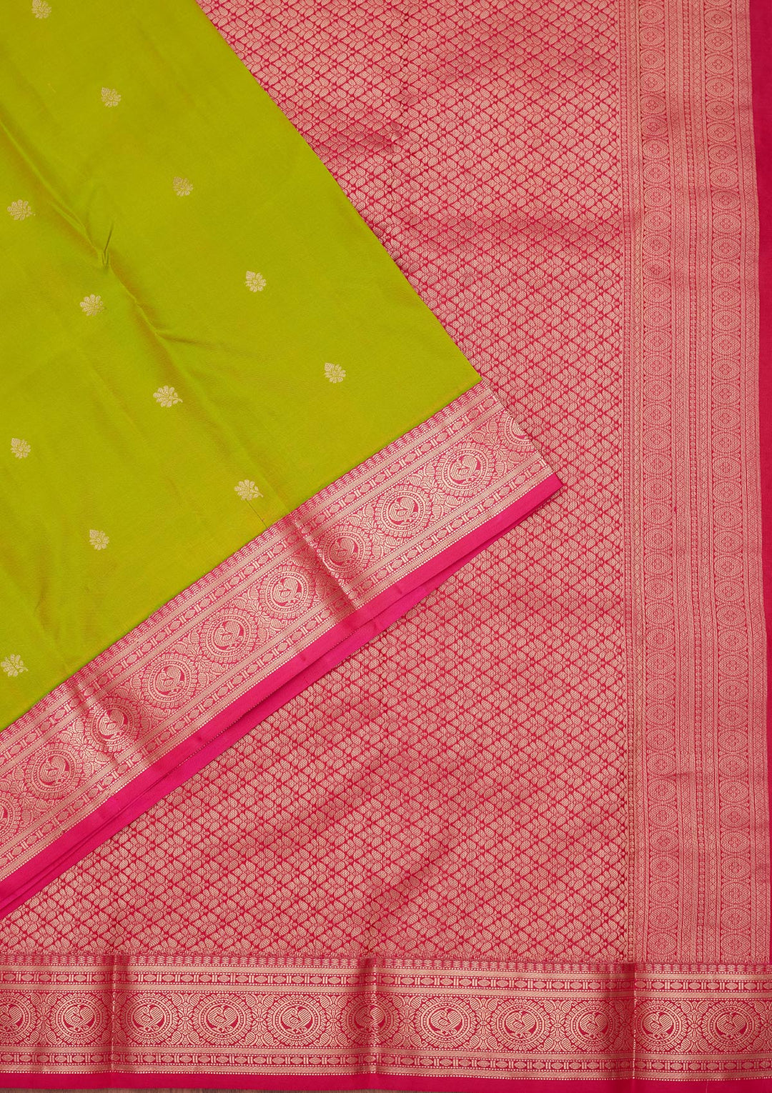 Parrot Green Silk Buti Saree With Matching Blouse Piece