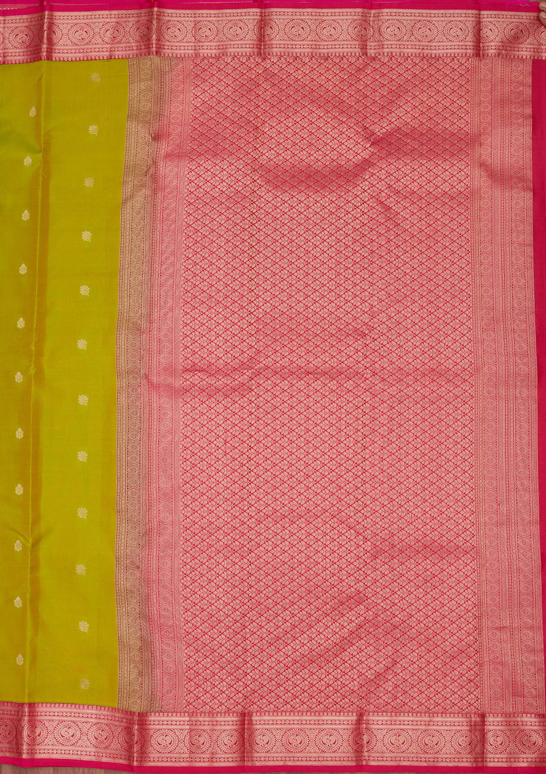 Parrot Green Silk Buti Saree With Matching Blouse Piece