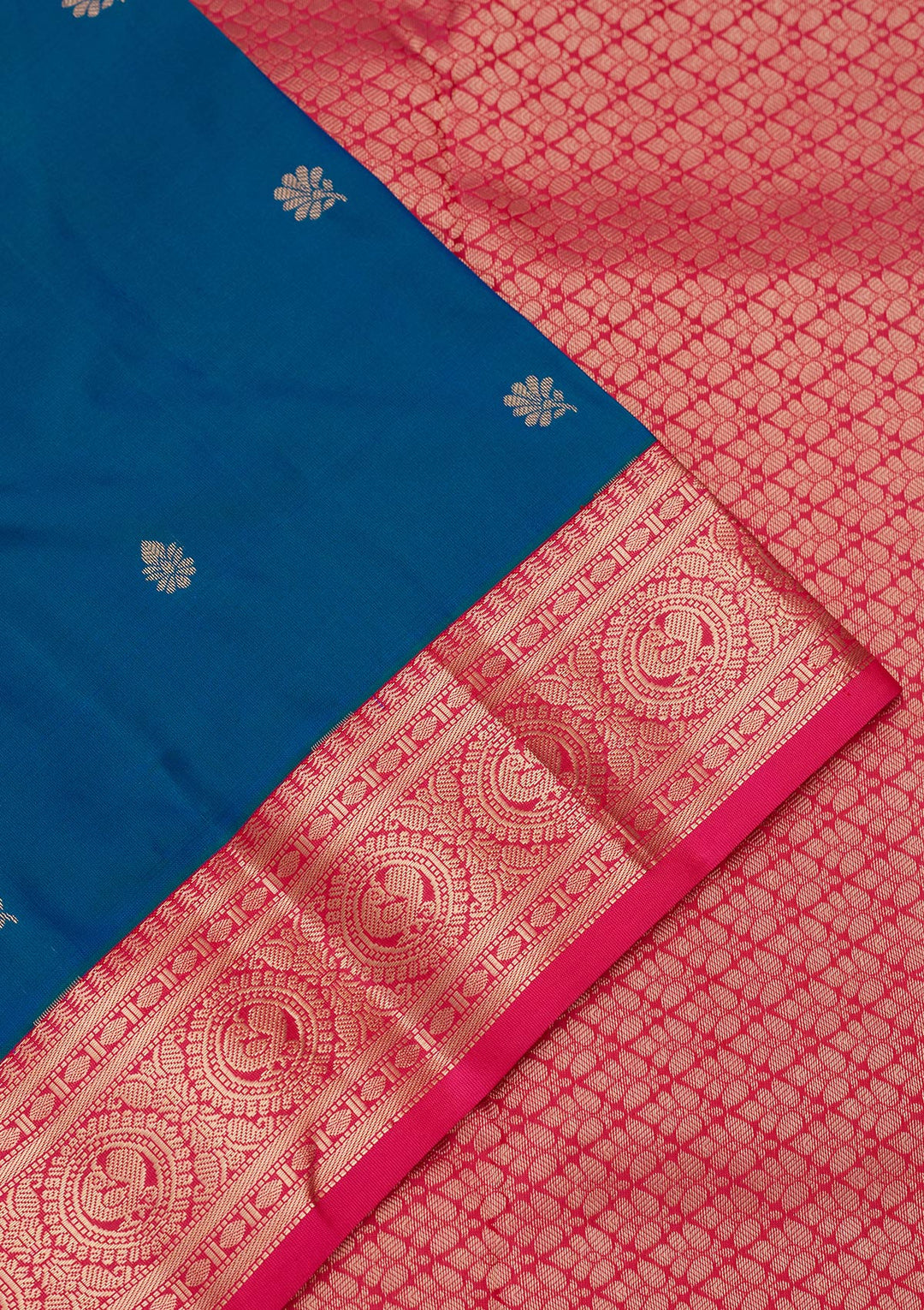 Peacock Blue Silk Buti Saree With Matching Blouse Piece