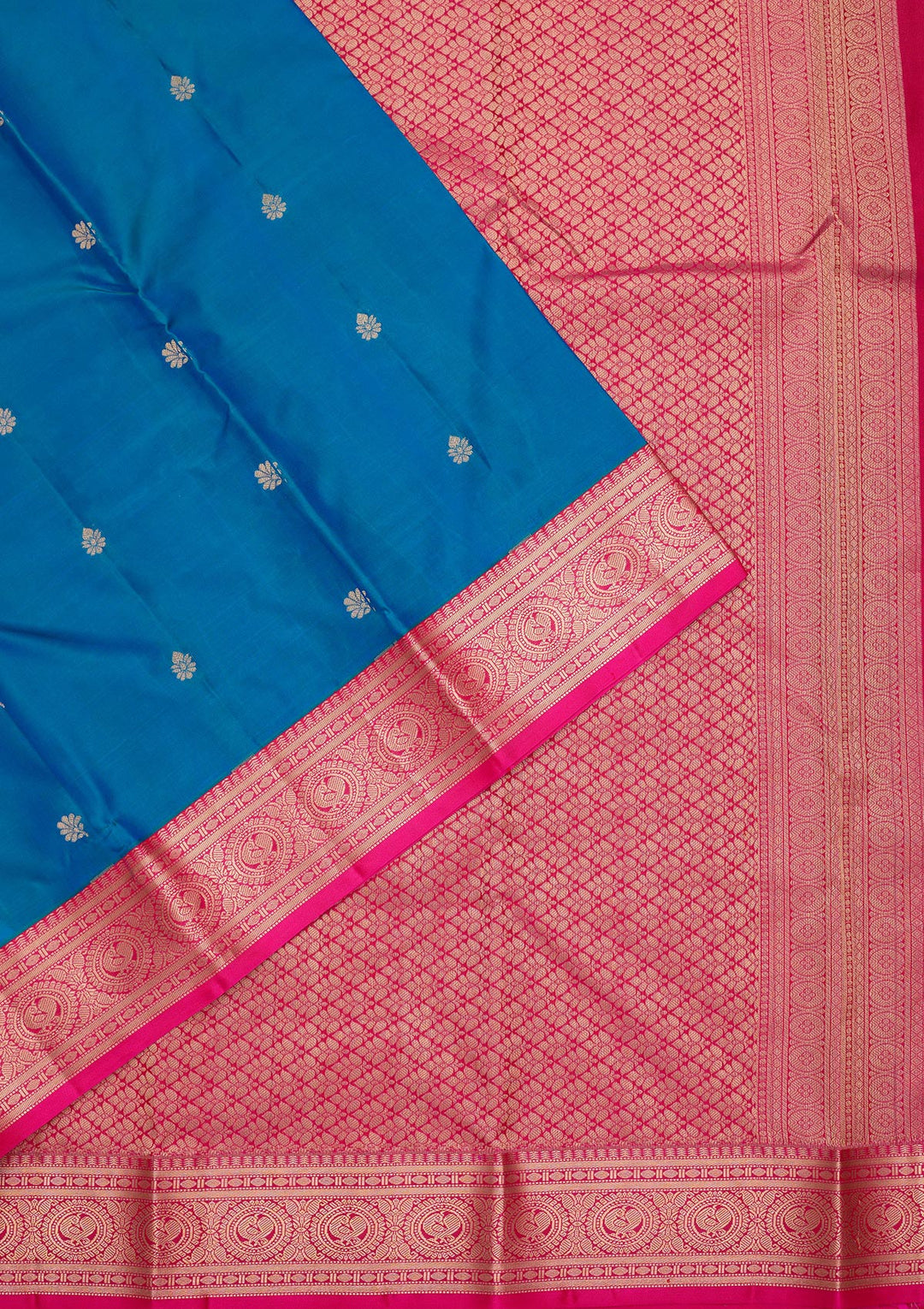 Turquoise Blue Silk Buti Saree With Matching Blouse Piece