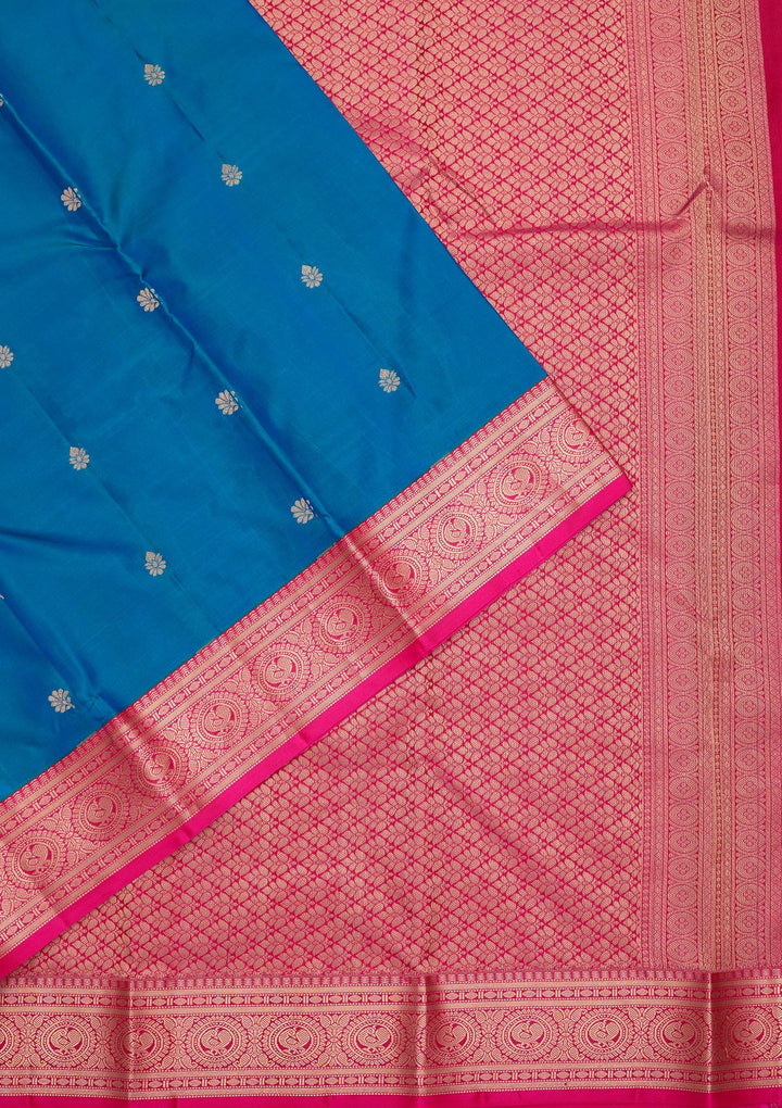 Turquoise Blue Silk Buti Saree With Matching Blouse Piece