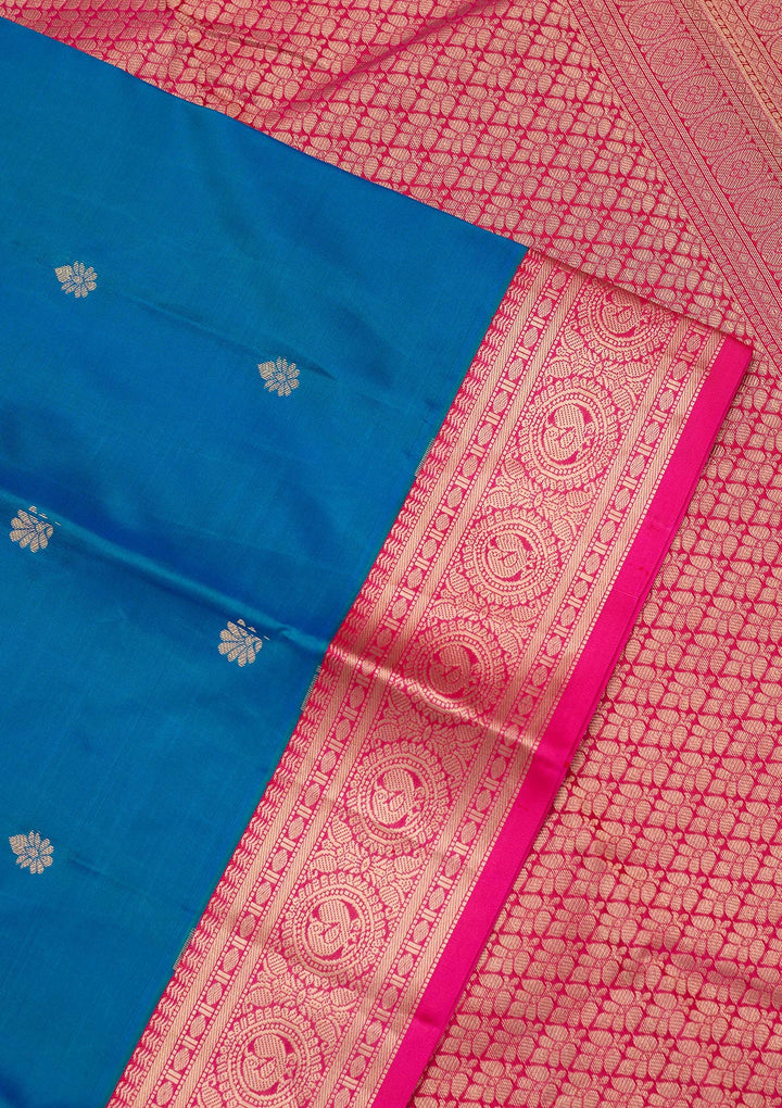 Turquoise Blue Silk Buti Saree With Matching Blouse Piece