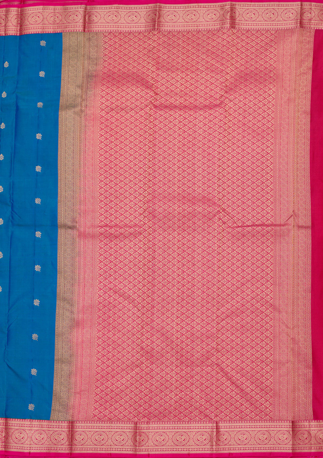 Turquoise Blue Silk Buti Saree With Matching Blouse Piece