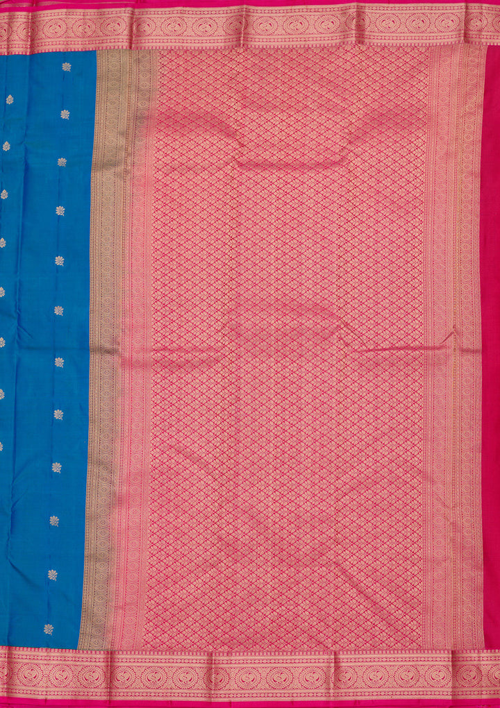 Turquoise Blue Silk Buti Saree With Matching Blouse Piece