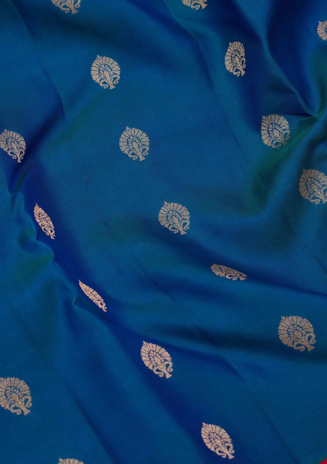 Peacock Blue Silk Buti Saree With Matching Blouse Piece