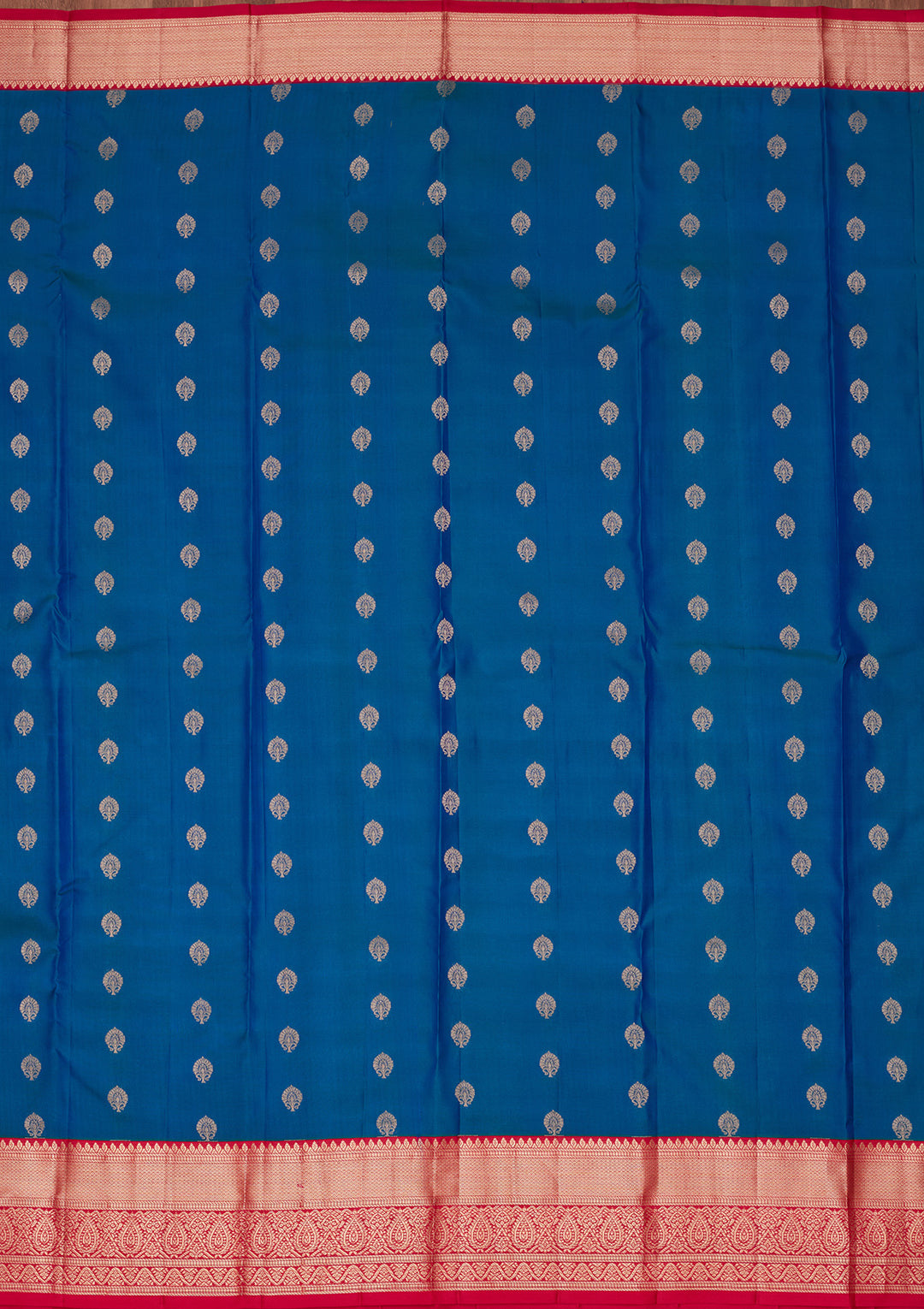 Peacock Blue Silk Buti Saree With Matching Blouse Piece