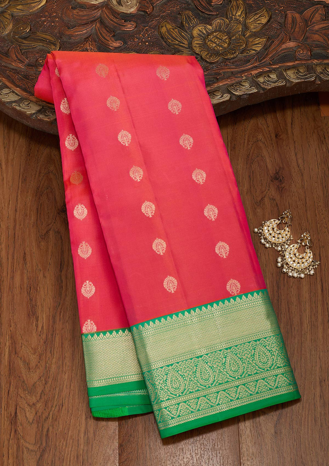 Pink Silk Buti Zariwork Saree With Matching Blouse Piece