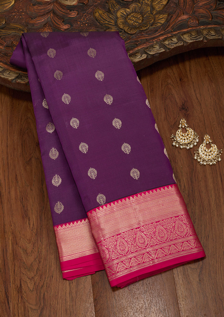 Purple Silk Buti Zariwork Saree With Matching Blouse Piece